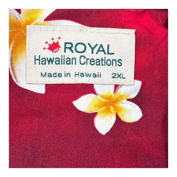 Royal Hawaiian Creations 2XL Red Aloha Shirt  White & Yellow Plumeria Flowers - Picture 3 of 4